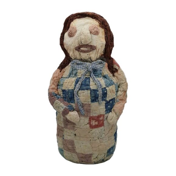 Other - Vintage Rare Signed Thomas Miller Hand made Quilt Mache Lady Folk Art Sculpture